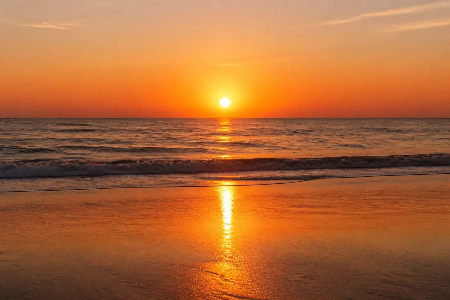 Orange sunset over a calm ocean