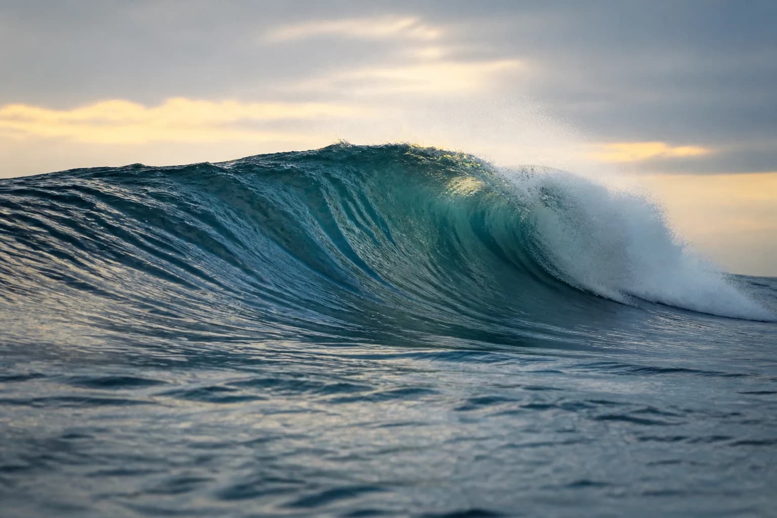 A single blue-green ocean wave beginning to break.